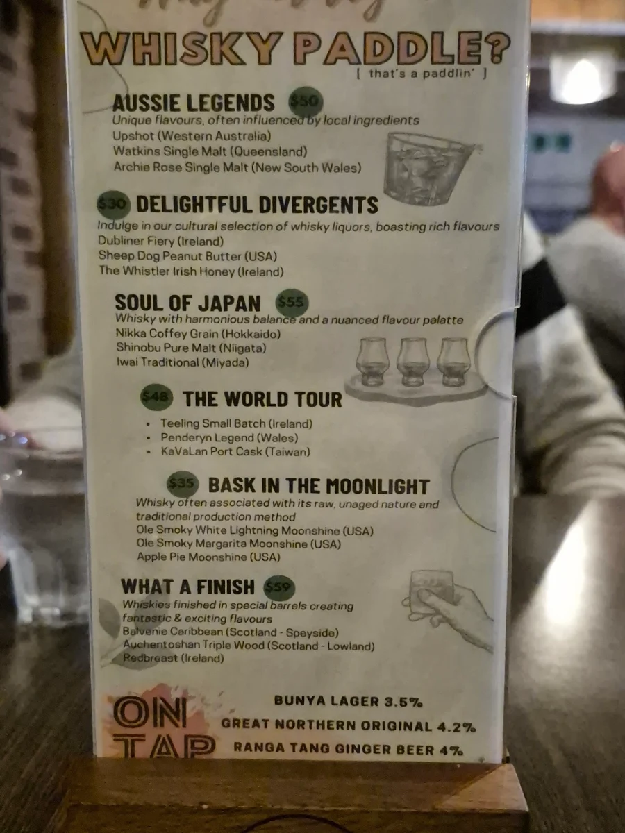 Menu, Bunya Mountains Tavern