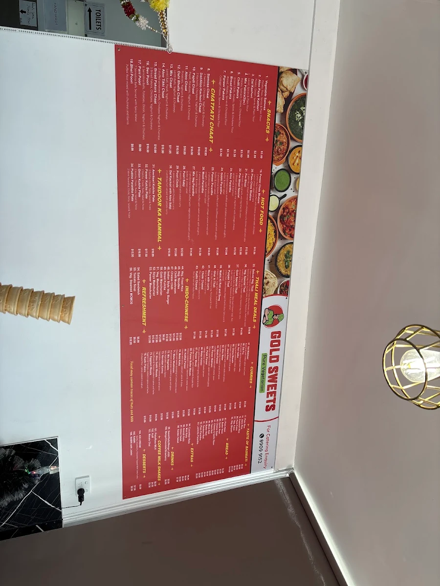 Menu, Gold Sweets Carrum Downs