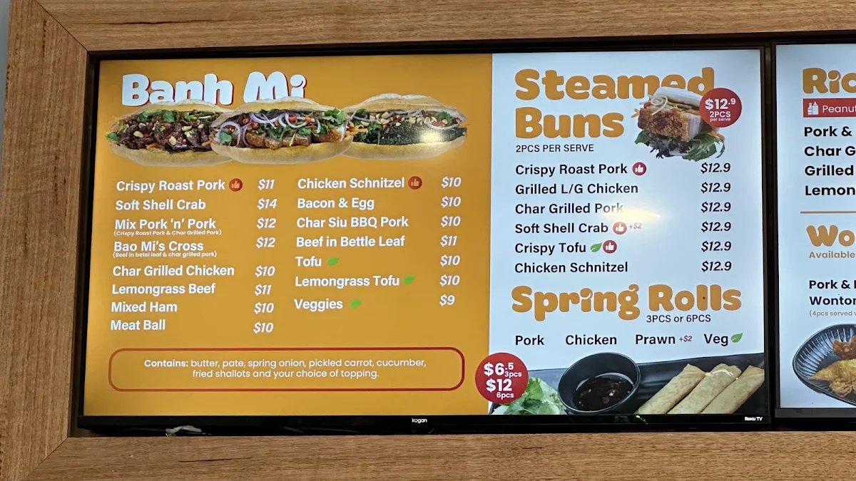 Menu, Bao Mi Templestowe Lower