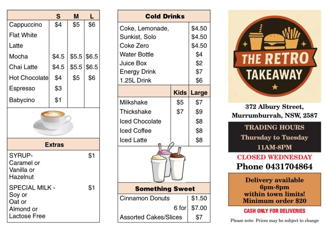 Menu, The Retro Takeaway