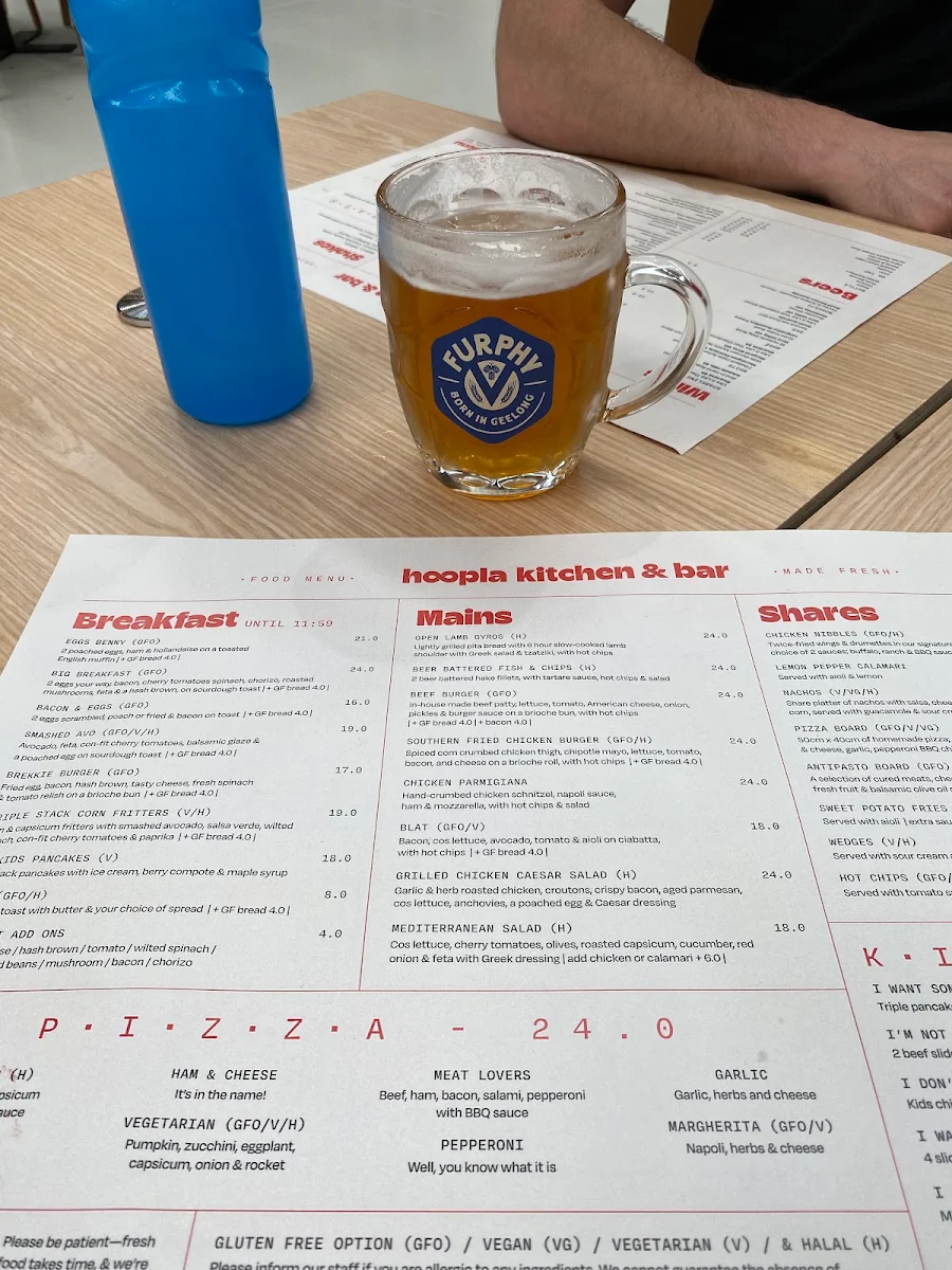 Menu, Hoopla South Morang