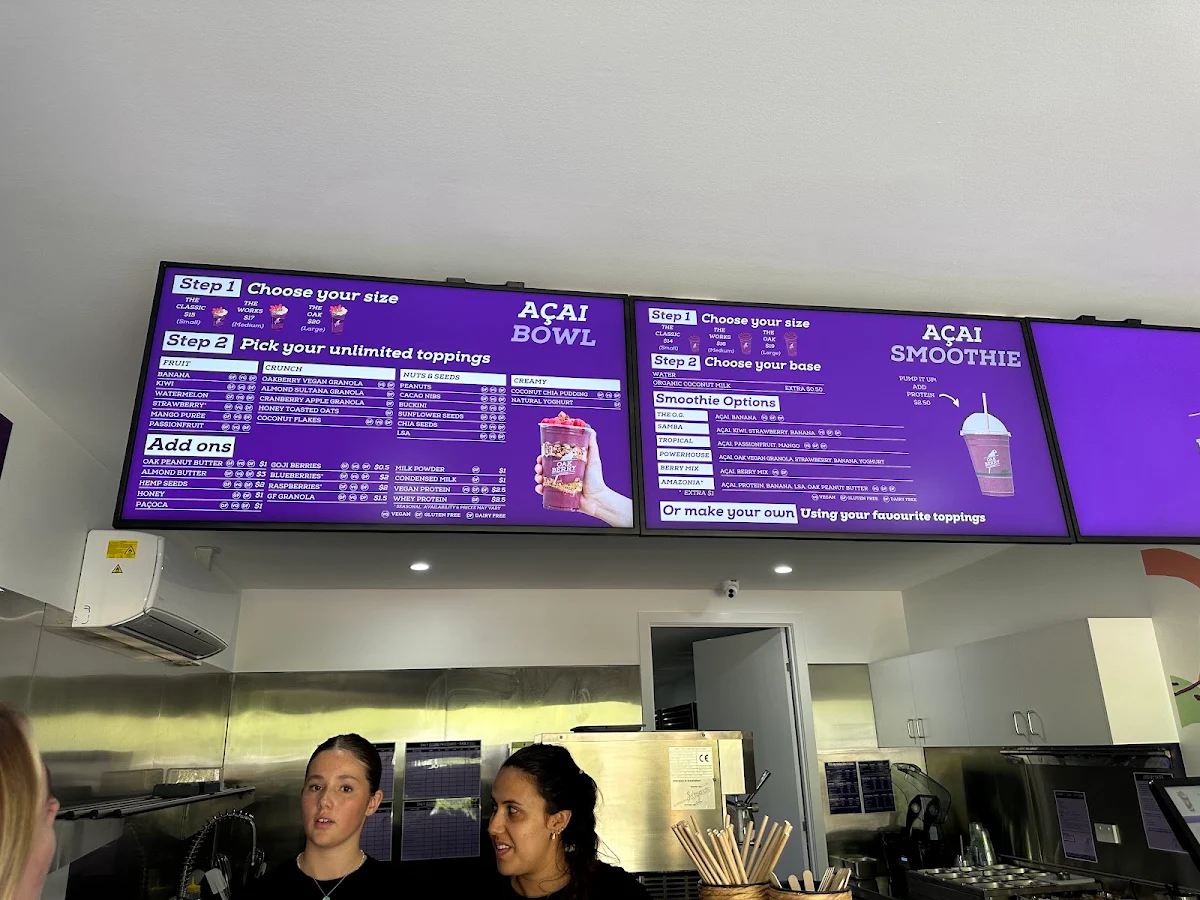 Menu, Oakberry Acai West End