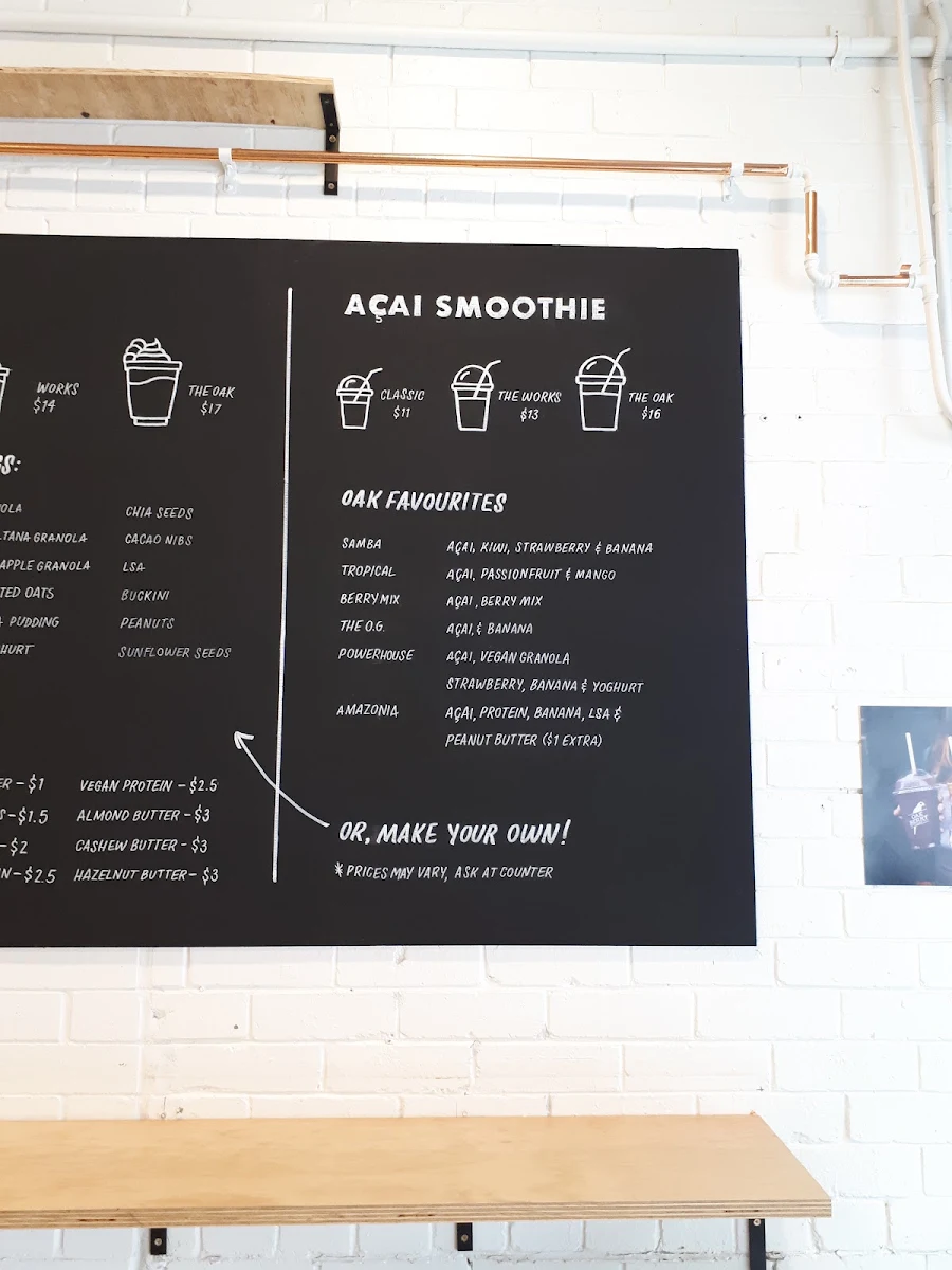 Menu, Oakberry Acai West End