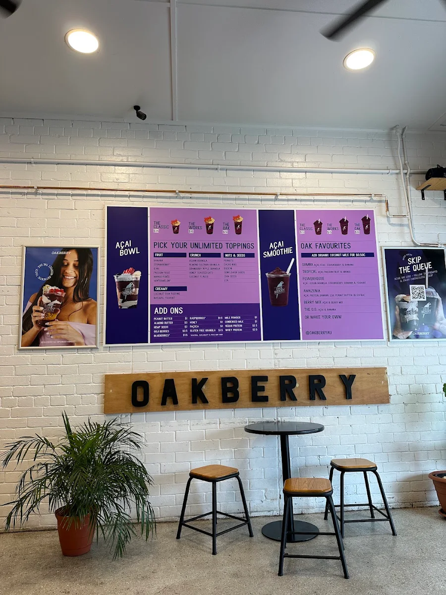 Menu, Oakberry Acai West End