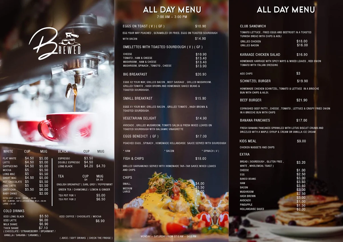Menu, Brewed