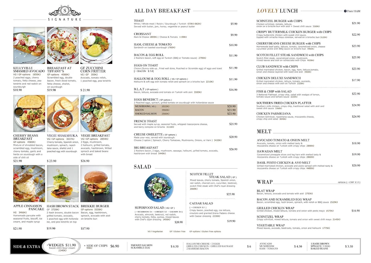 Menu, Caffe Cherry Beans