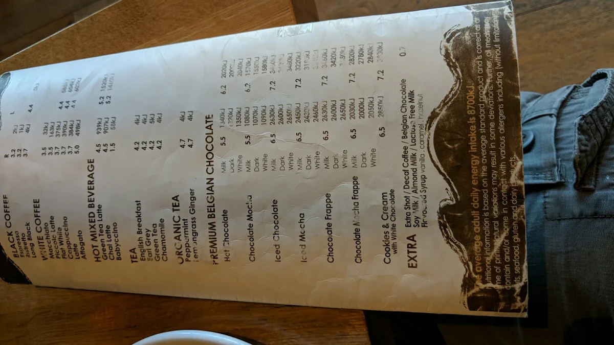 Menu, Caffe Cherry Beans