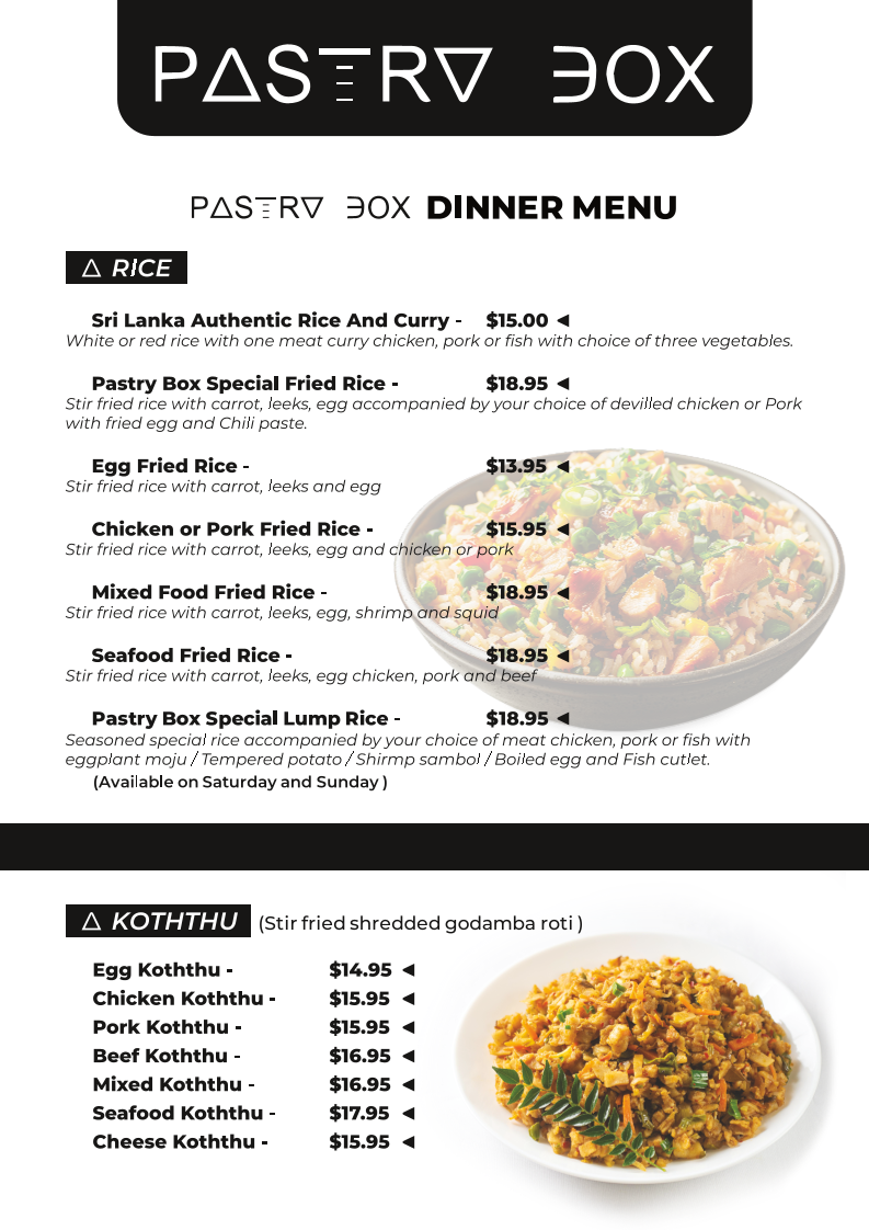 Menu, Pastry Box