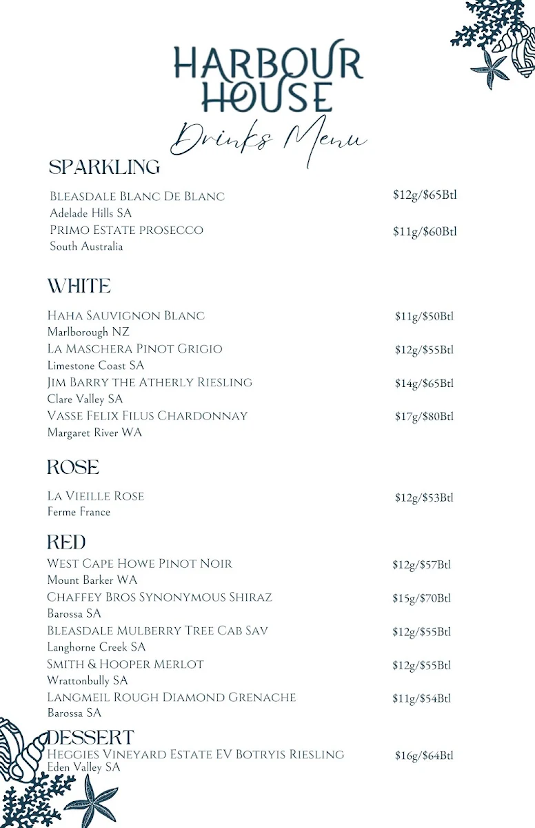 Menu, Harbour House Ulladulla