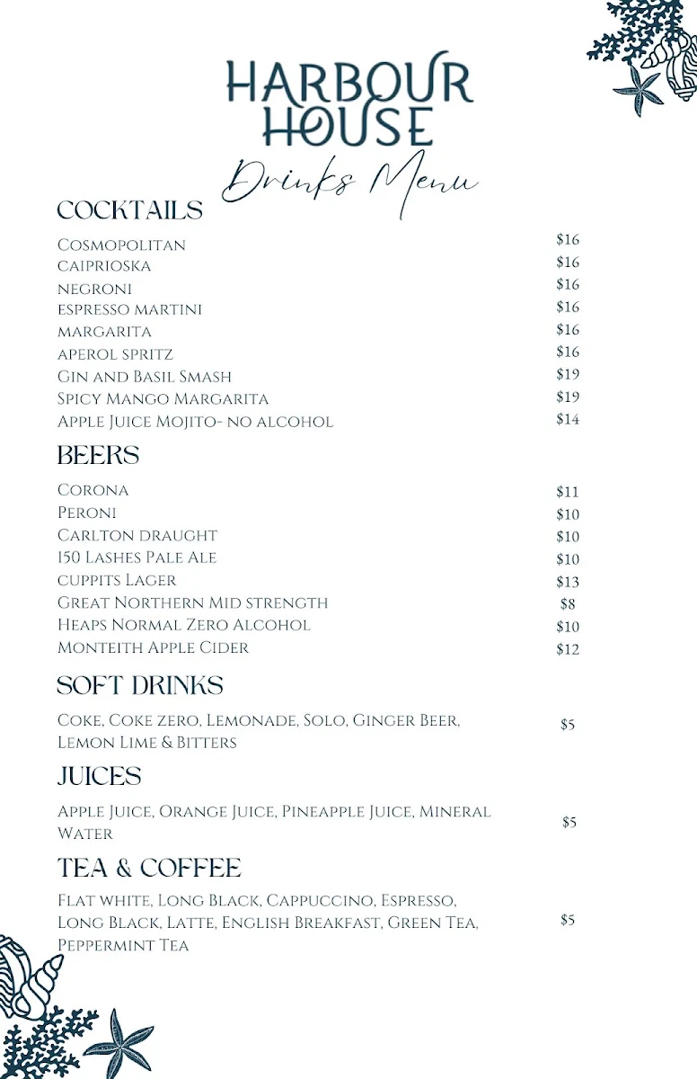 Menu, Harbour House Ulladulla
