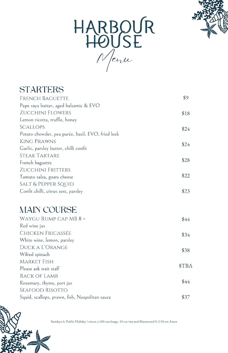 Menu, Harbour House Ulladulla