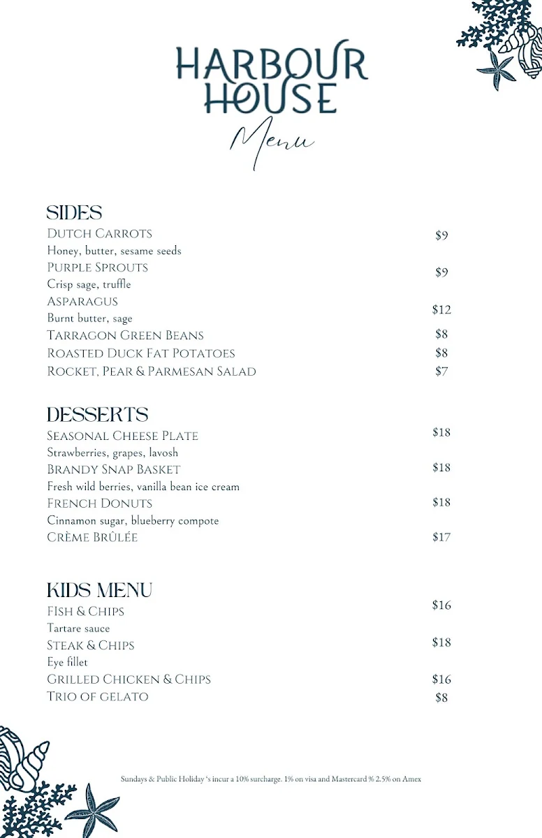 Menu, Harbour House Ulladulla