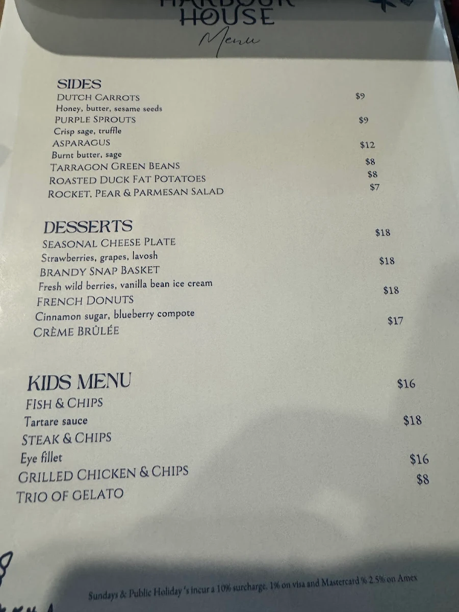 Menu, Harbour House Ulladulla