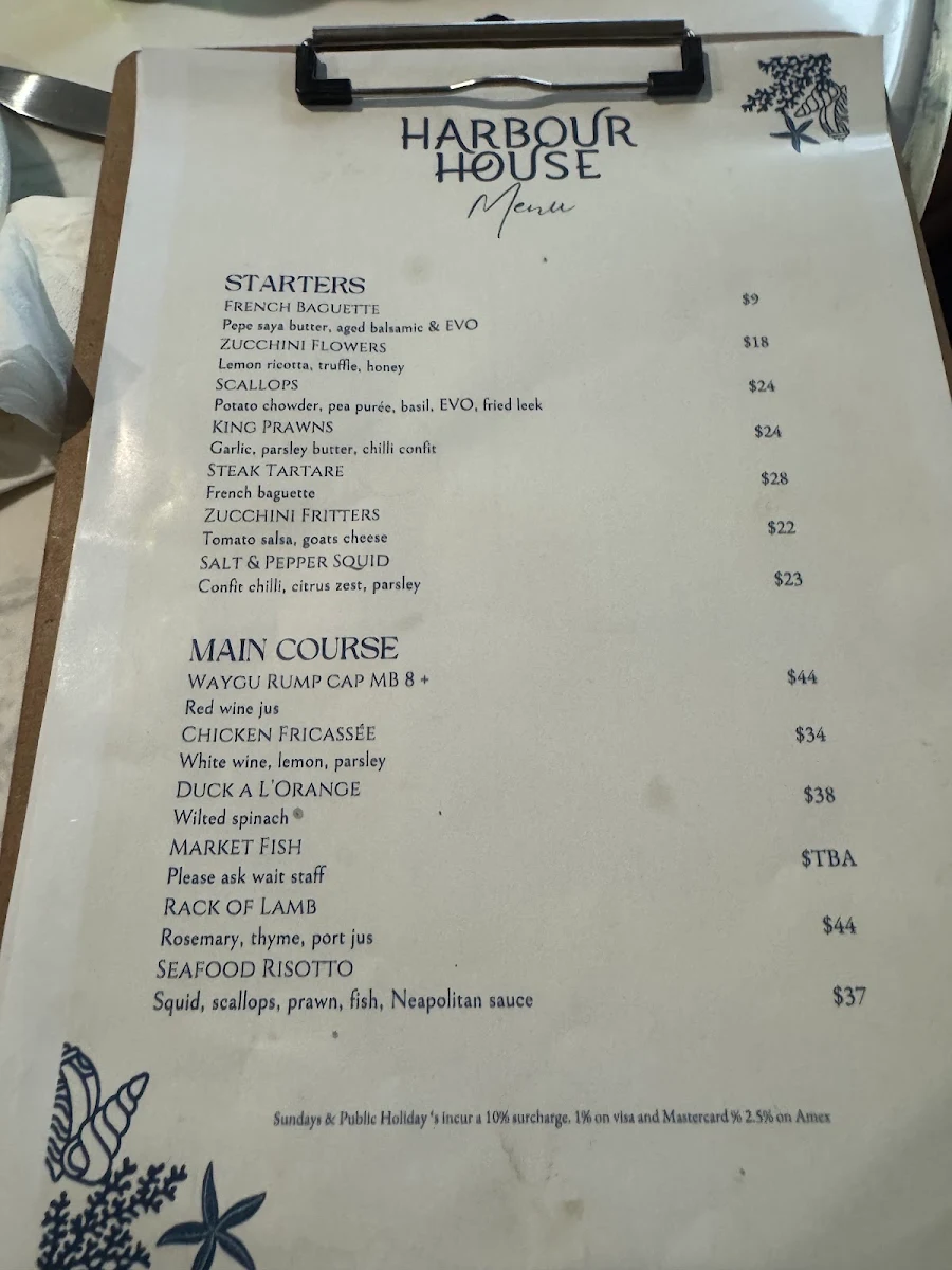 Menu, Harbour House Ulladulla