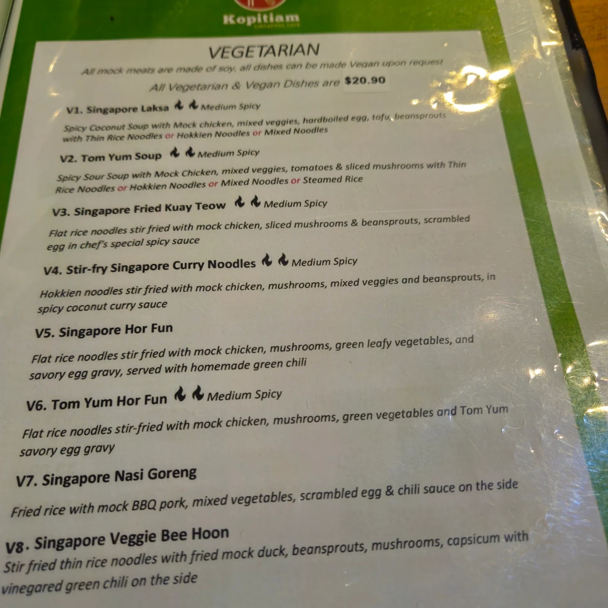 Menu, Kopitiam Singapore Cafe