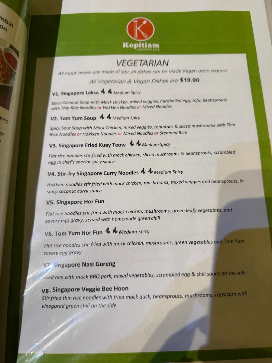 Menu, Kopitiam Singapore Cafe