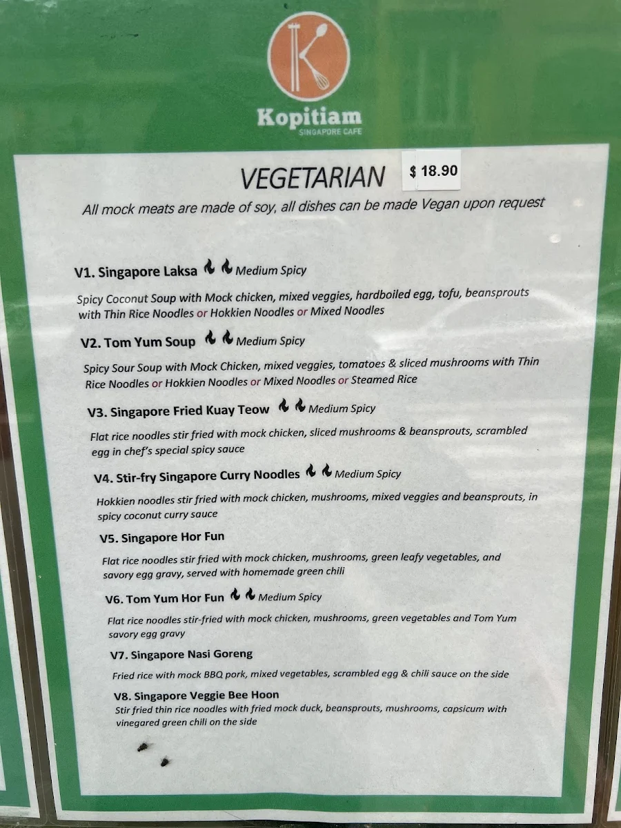 Menu, Kopitiam Singapore Cafe