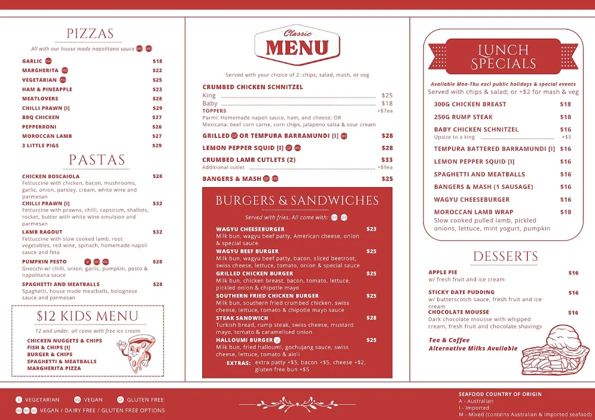 Menu, Fire Station Hotel