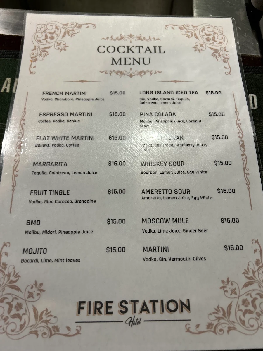 Menu, Fire Station Hotel