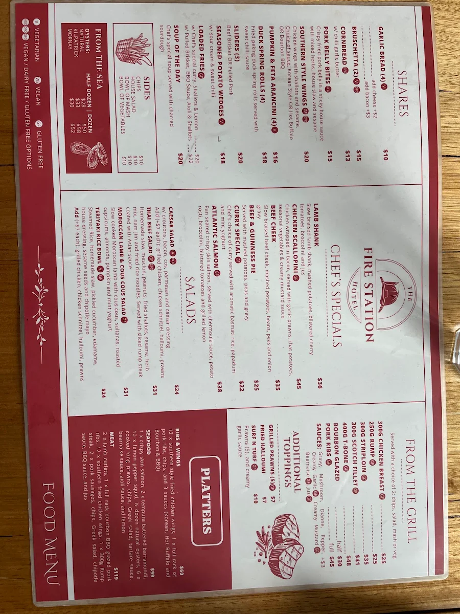 Menu, Fire Station Hotel