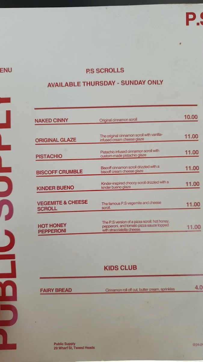 Menu, Public Supply