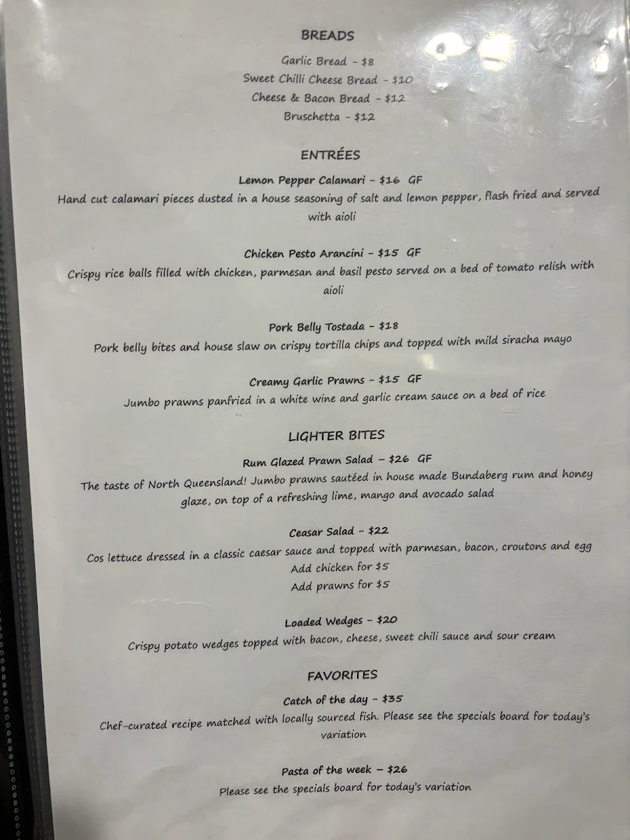 Menu, Jimmy D's Grill & Bar