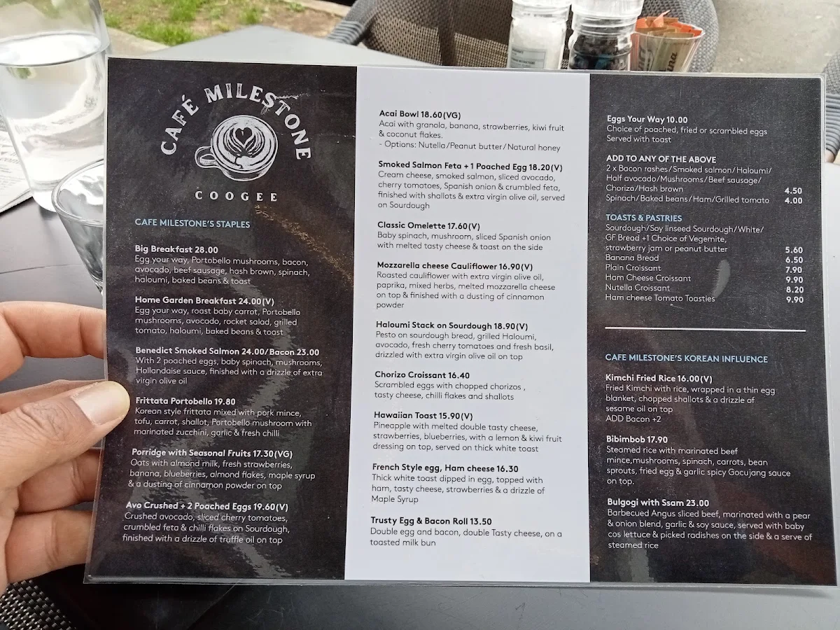 Menu, Cafe Milestone Coogee