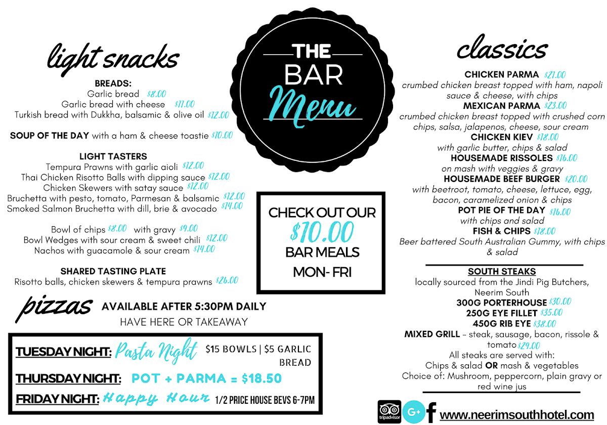 Menu, Neerim South Hotel