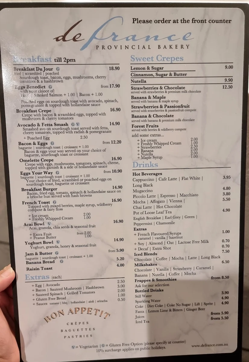 Menu, DeFrance Miranda