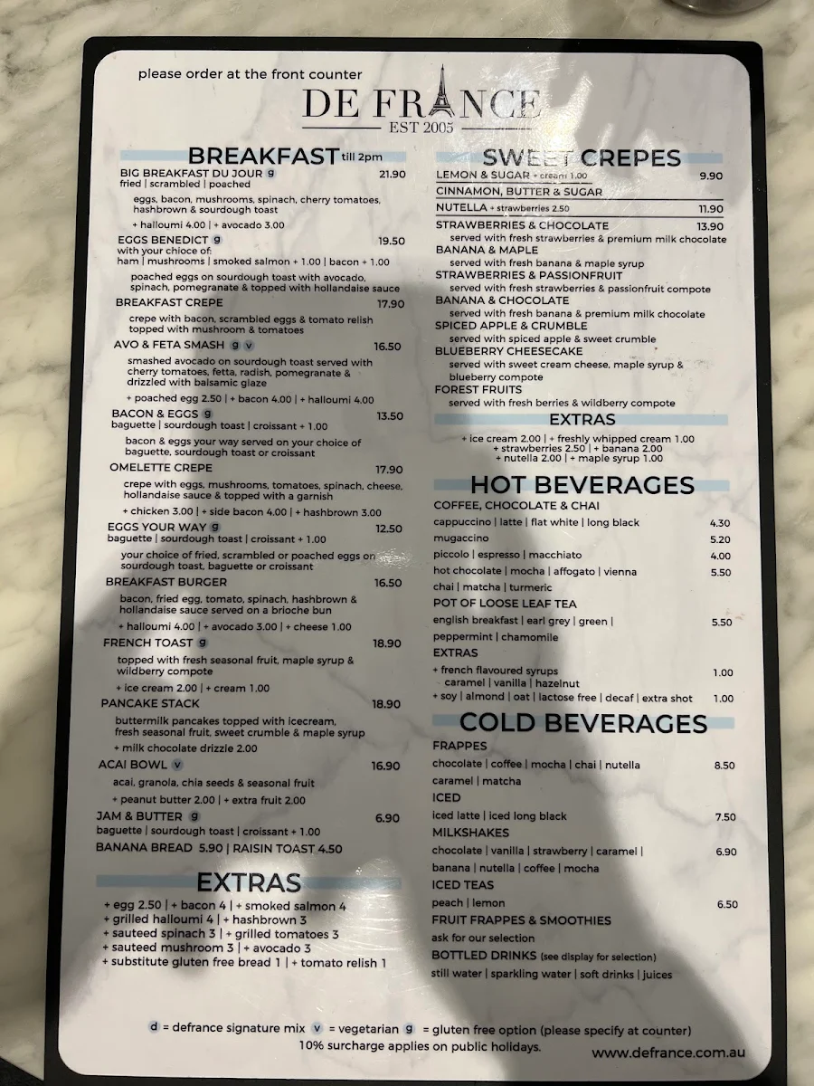 Menu, DeFrance Miranda