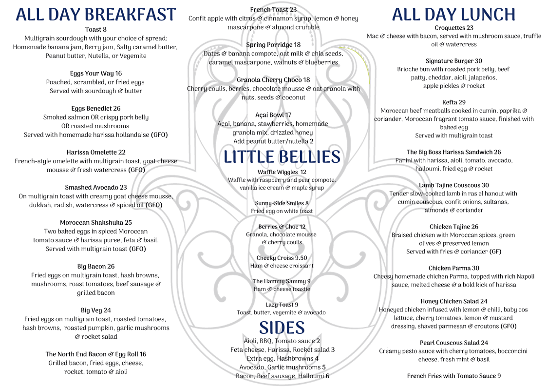 Menu, The North End Cafe
