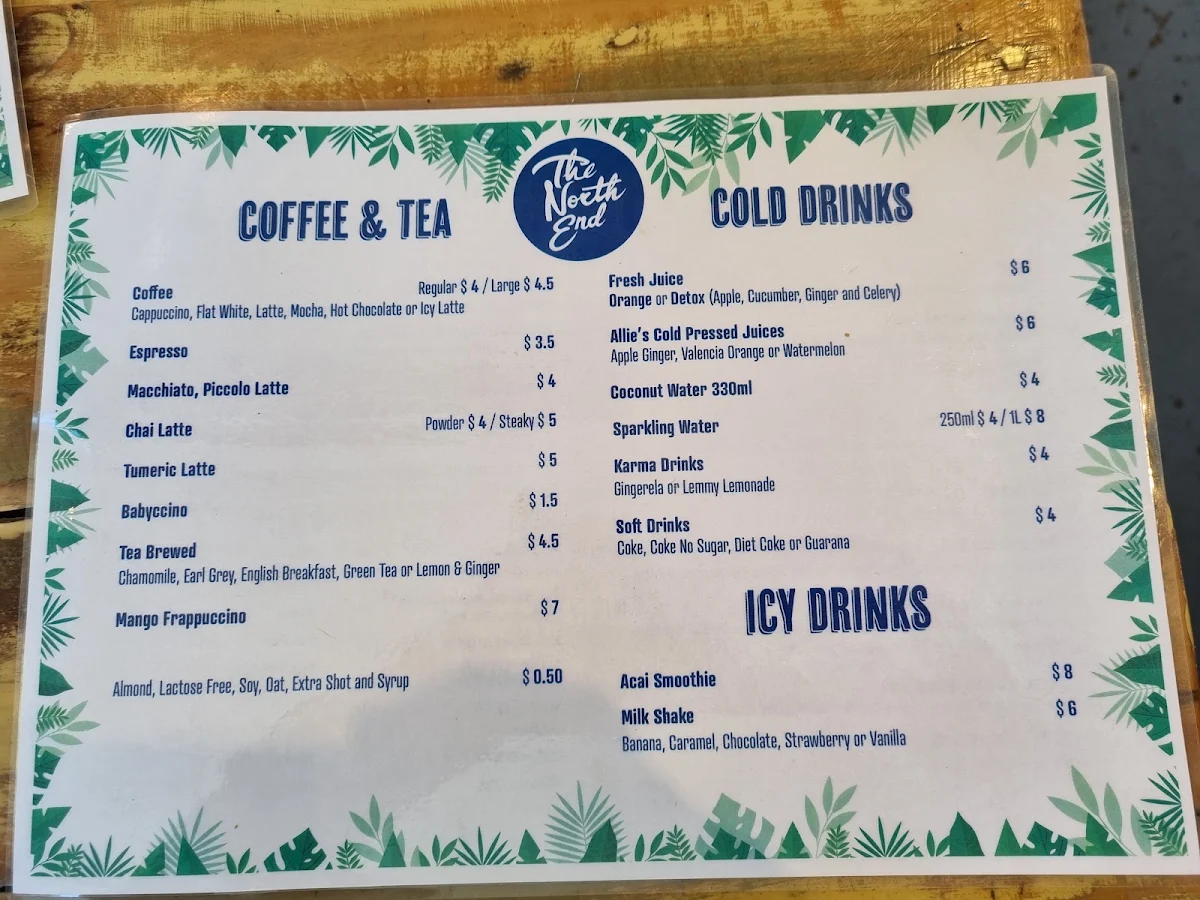 Menu, The North End Cafe