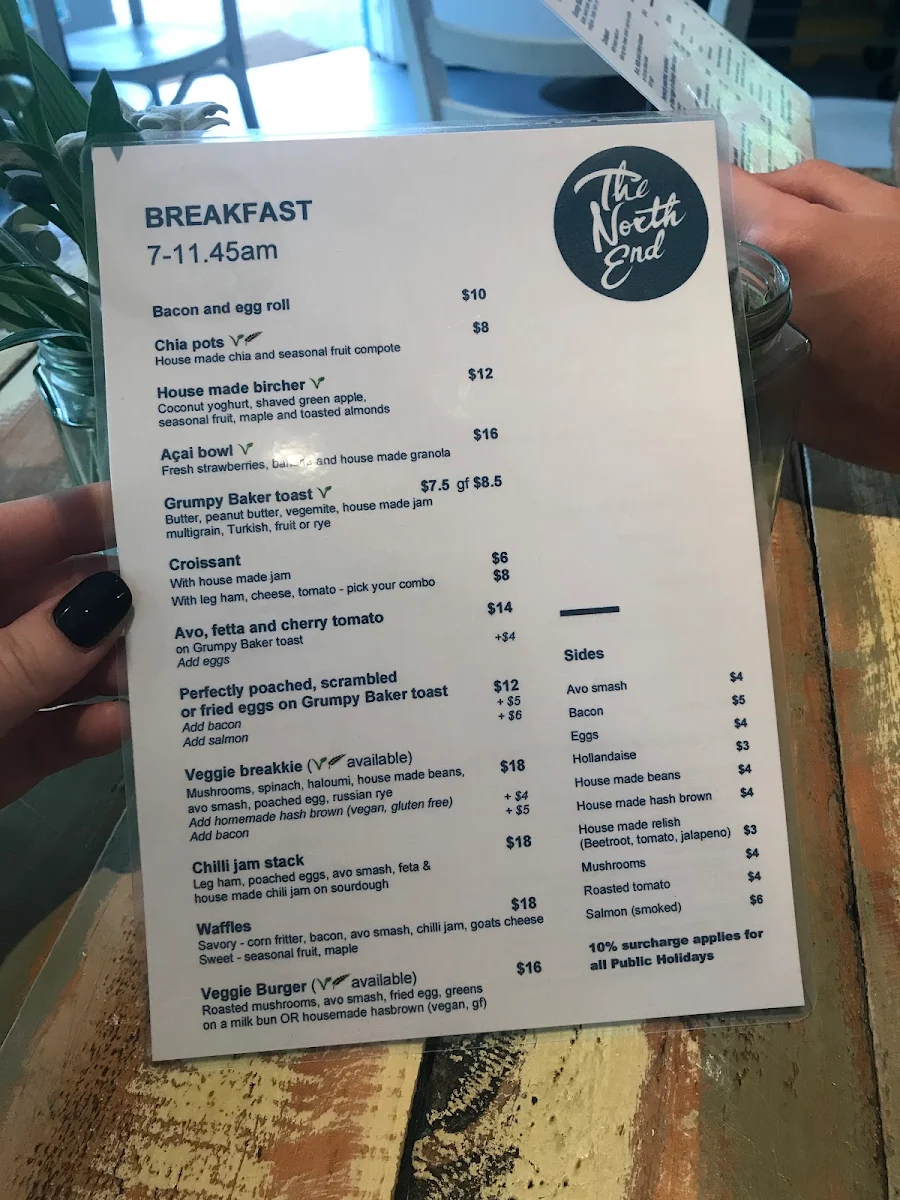 Menu, The North End Cafe