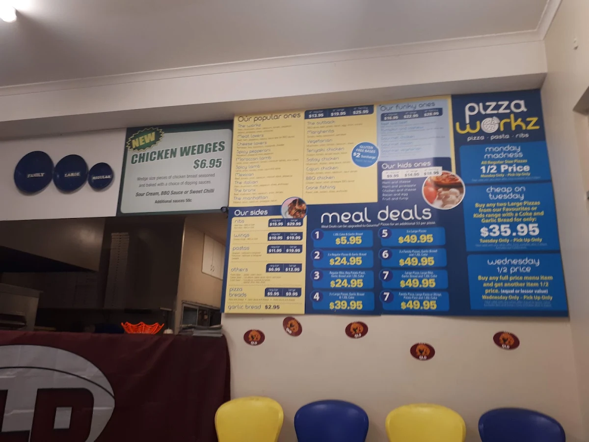 Menu, Pizza Workz
