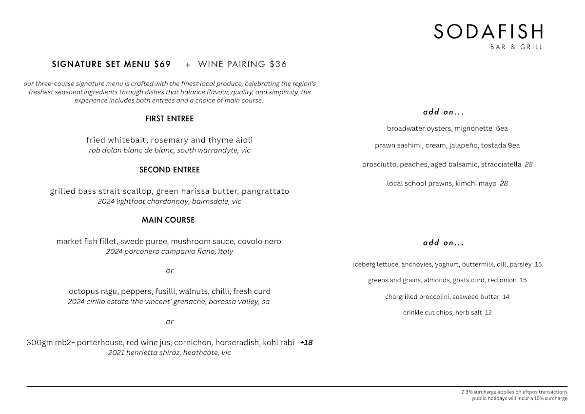 Menu, Sodafish