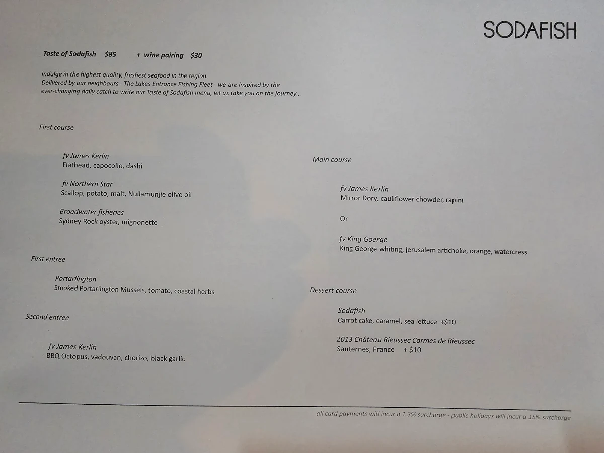 Menu, Sodafish