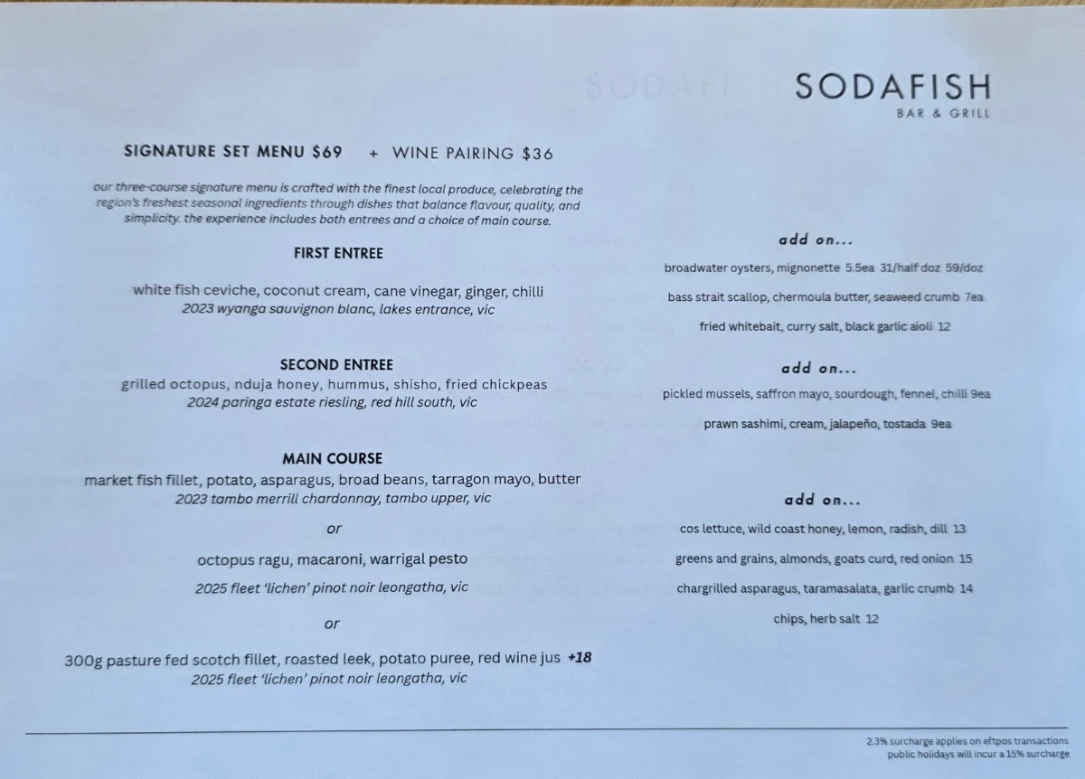 Menu, Sodafish