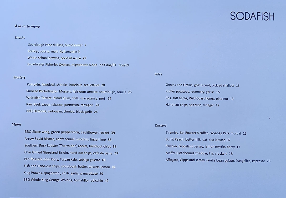 Menu, Sodafish