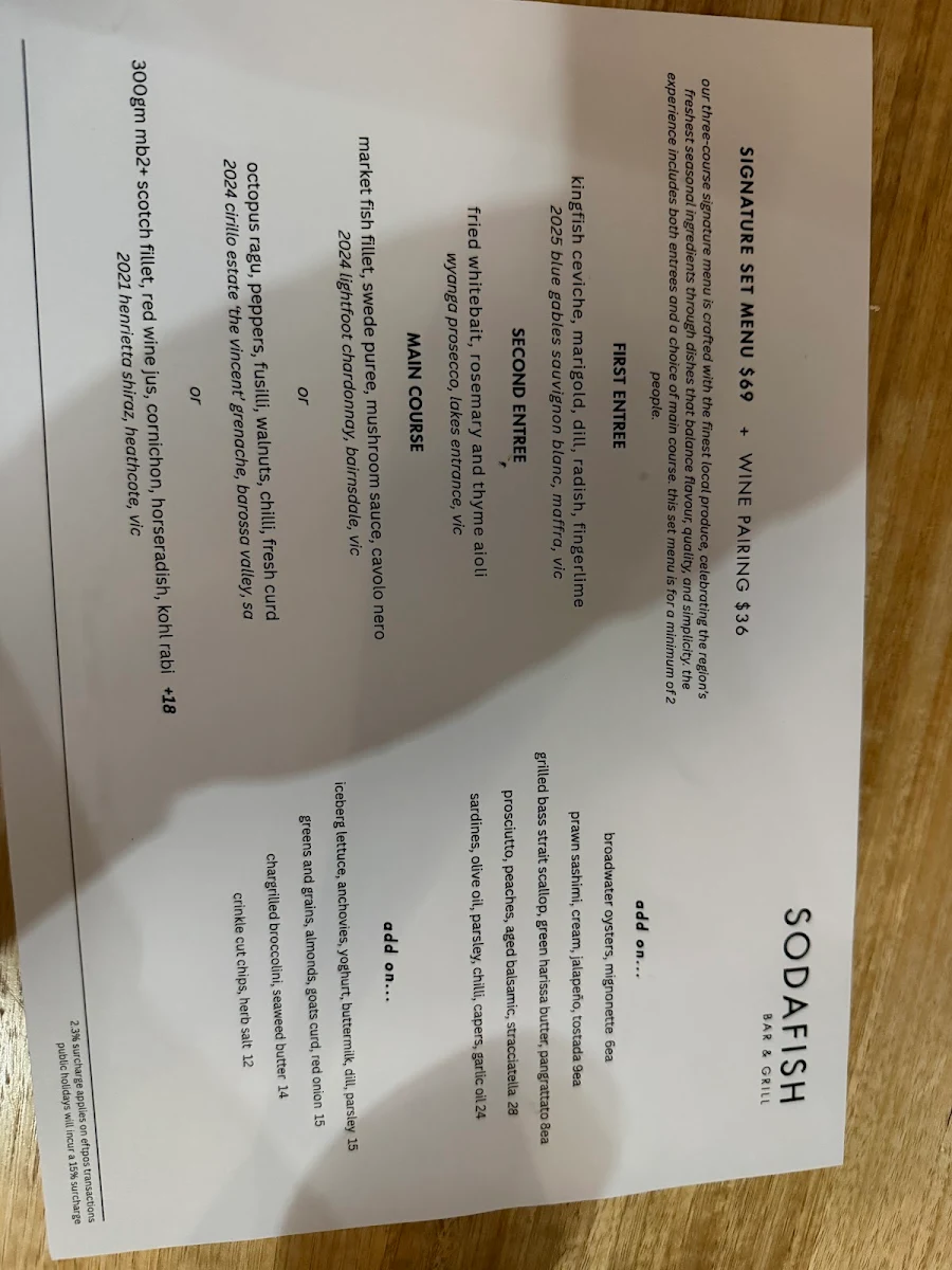 Menu, Sodafish
