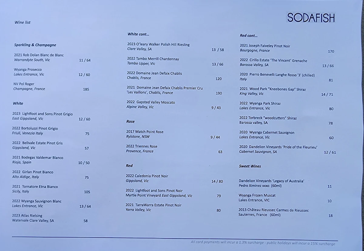 Menu, Sodafish