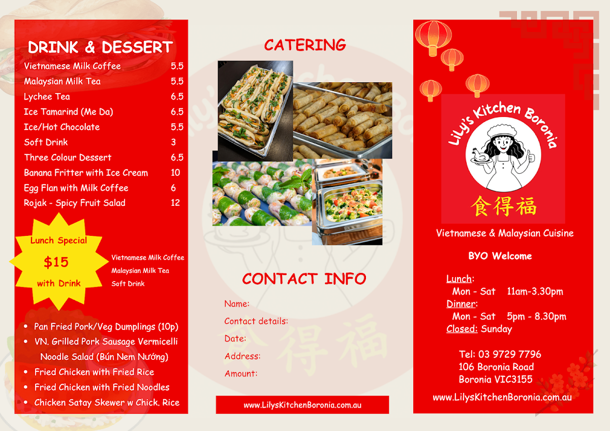 Menu, Lily’s Kitchen Boronia