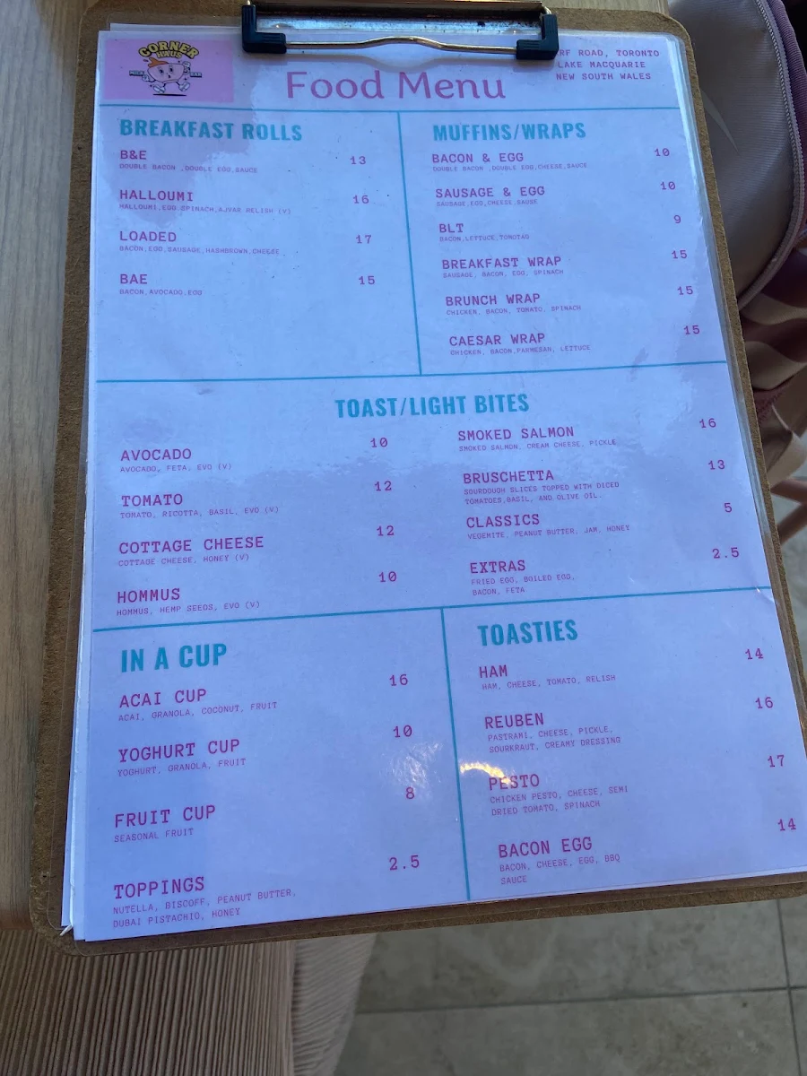 Menu, cornerHAUS Milkbar