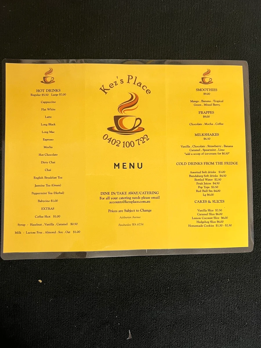 Menu, Kez's Place