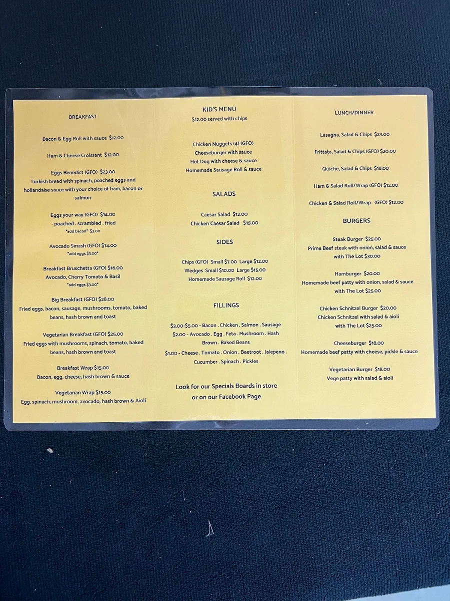 Menu, Kez's Place