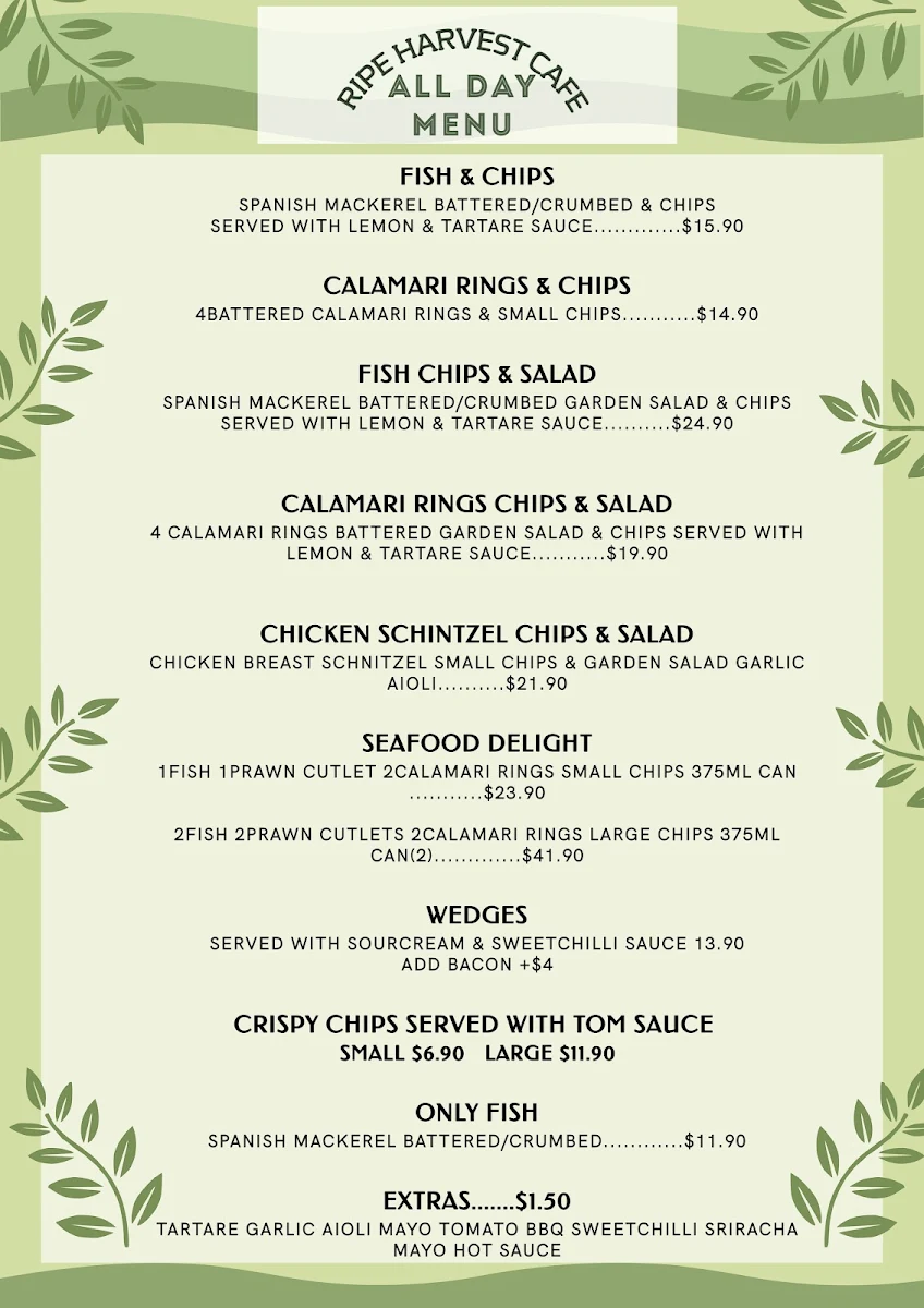 Menu, Ripe Harvest Cafe