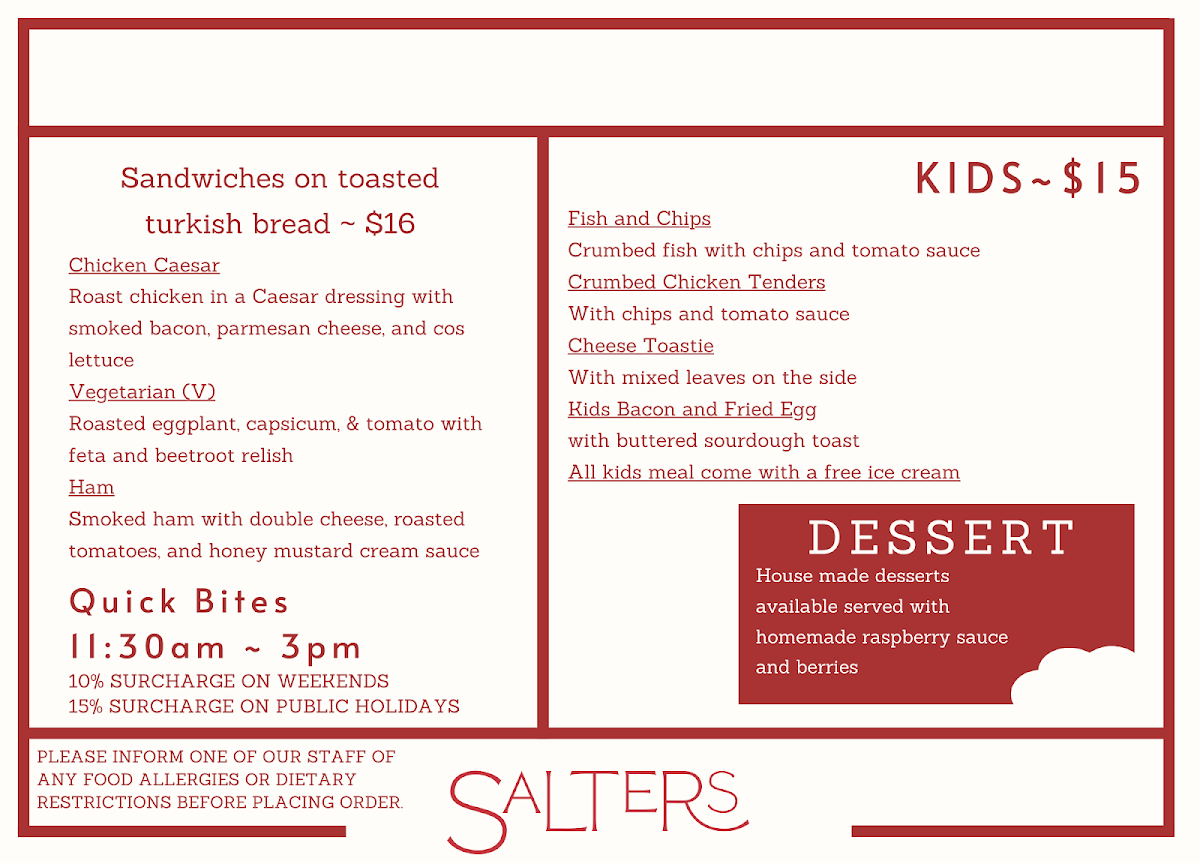 Menu, Salters Canberra