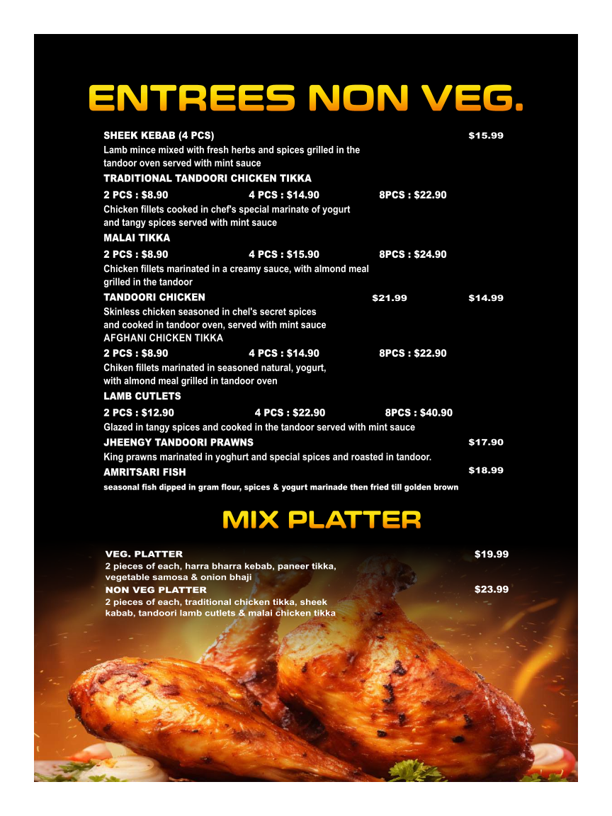 Menu, Famous Tandoori Indian Cuisine
