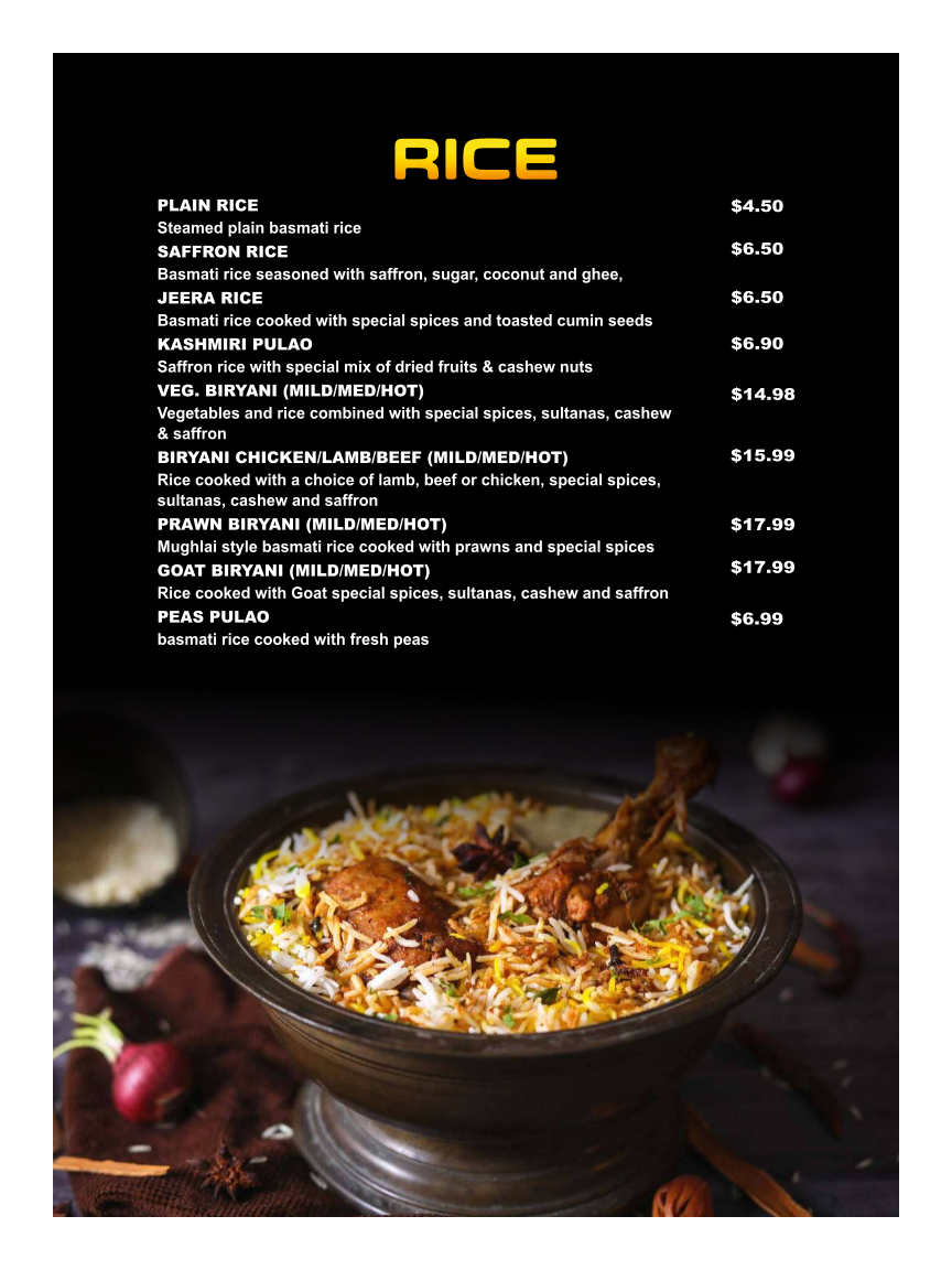Menu, Famous Tandoori Indian Cuisine