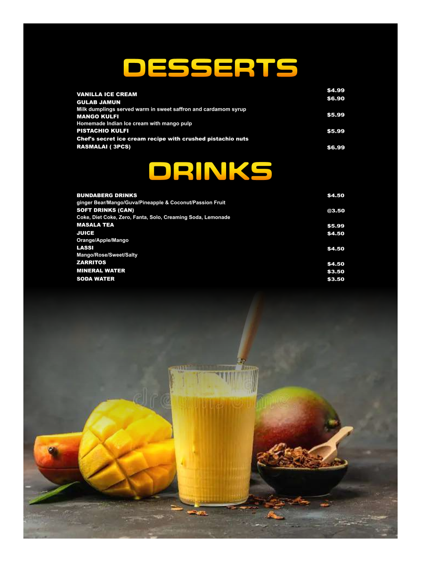 Menu, Famous Tandoori Indian Cuisine