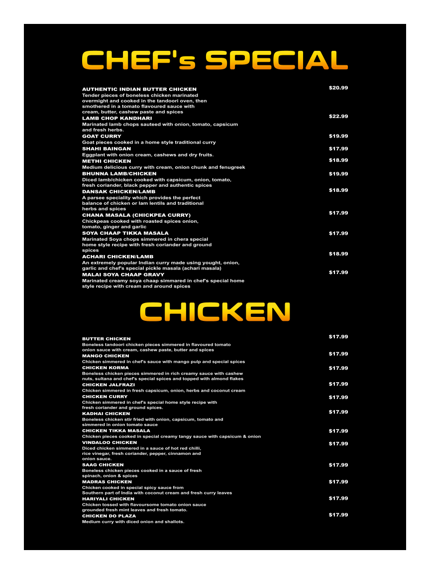 Menu, Famous Tandoori Indian Cuisine